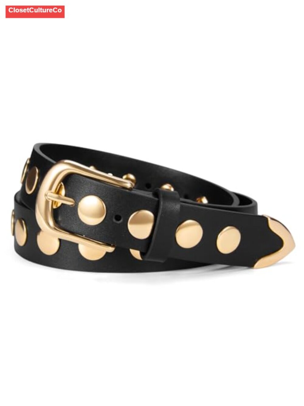 Women's PU Leather Belt with Gold Buckle Adjustable Casual Waist Jean Belt